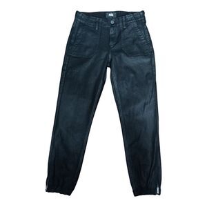 Paige Mayslie Jogger Jeans Pants Mid Rise Ankle Zip Coated Black Women's 25